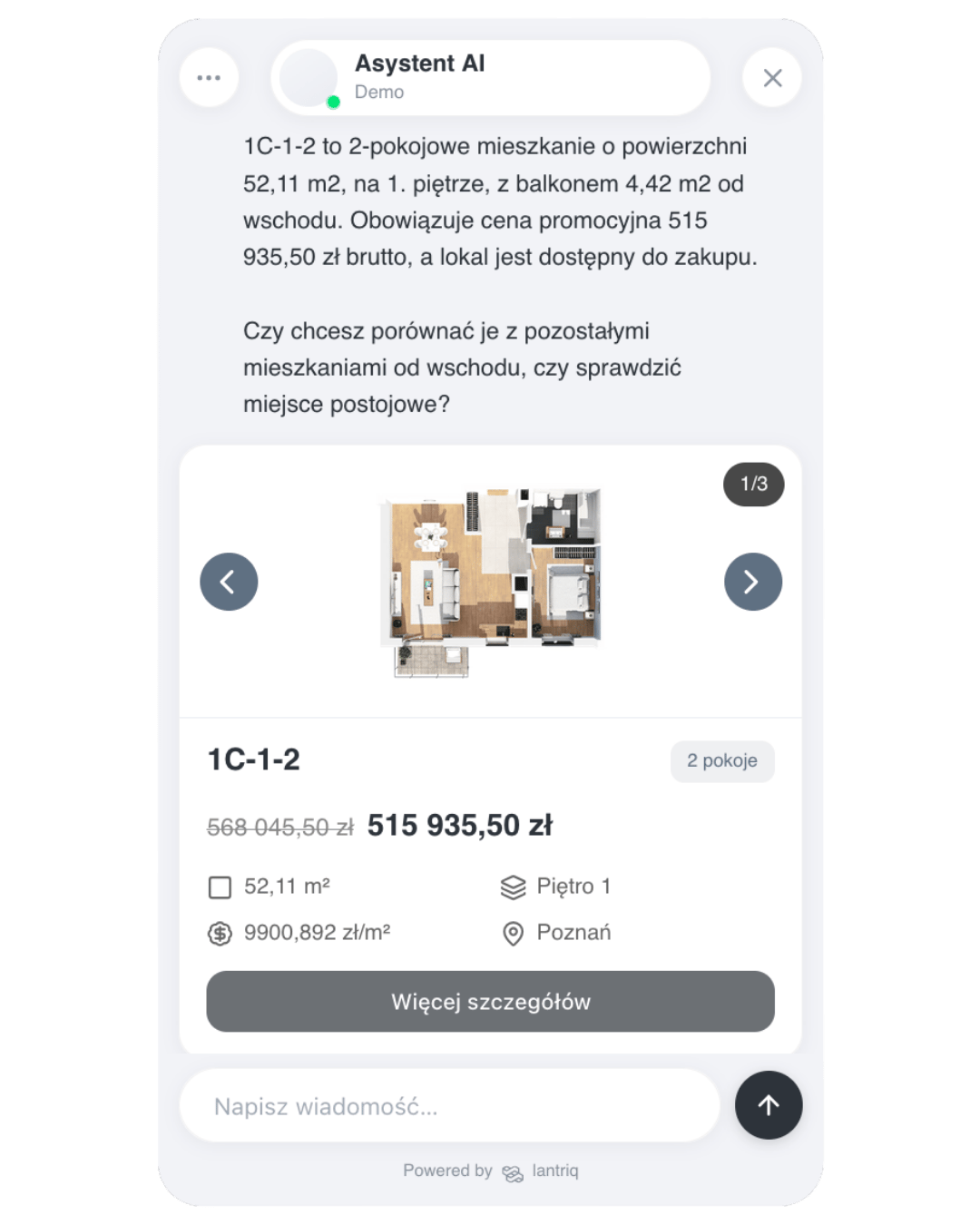 Podgląd powitalnego okna czatu asystenta AI